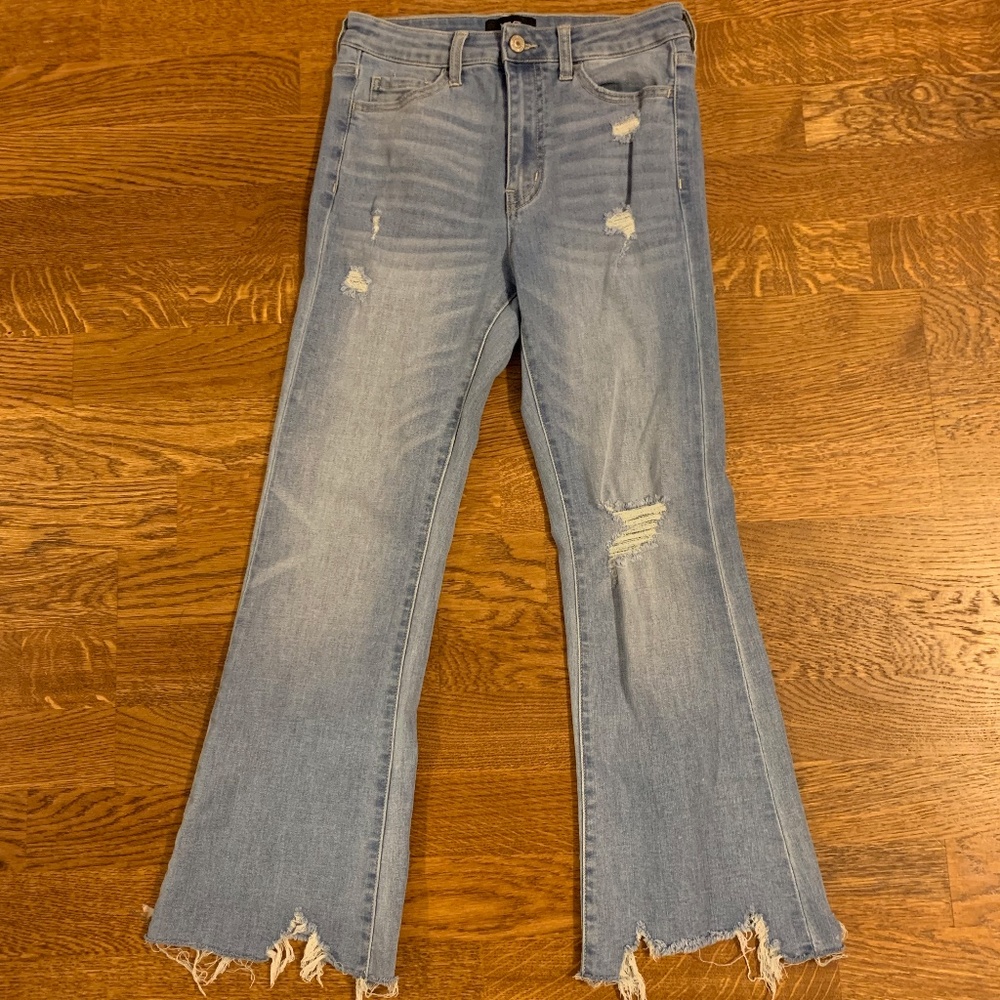 Vervet High Waist Light Wash Crop Flare Fray Jeans